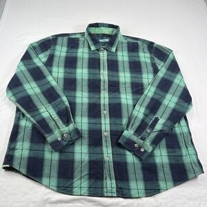 32 Bar Blues Shirt Mens 3XL Green Blue Plaid Button Up Long Sleeve Cotton Casual
